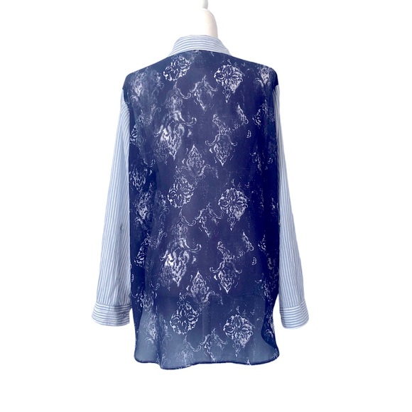 Chico’s Pinstripe Front Sheer Floral Back Shirt - Picture 6 of 16